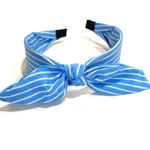 Headband Light Blue And White Striped Twisted Top Knot